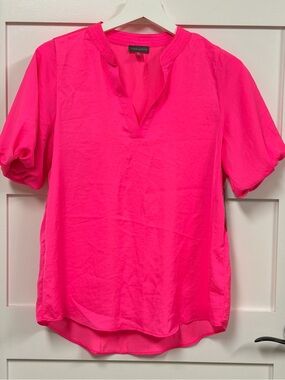 Puff Sleeve Blouse in Hot Pink  -  XS
